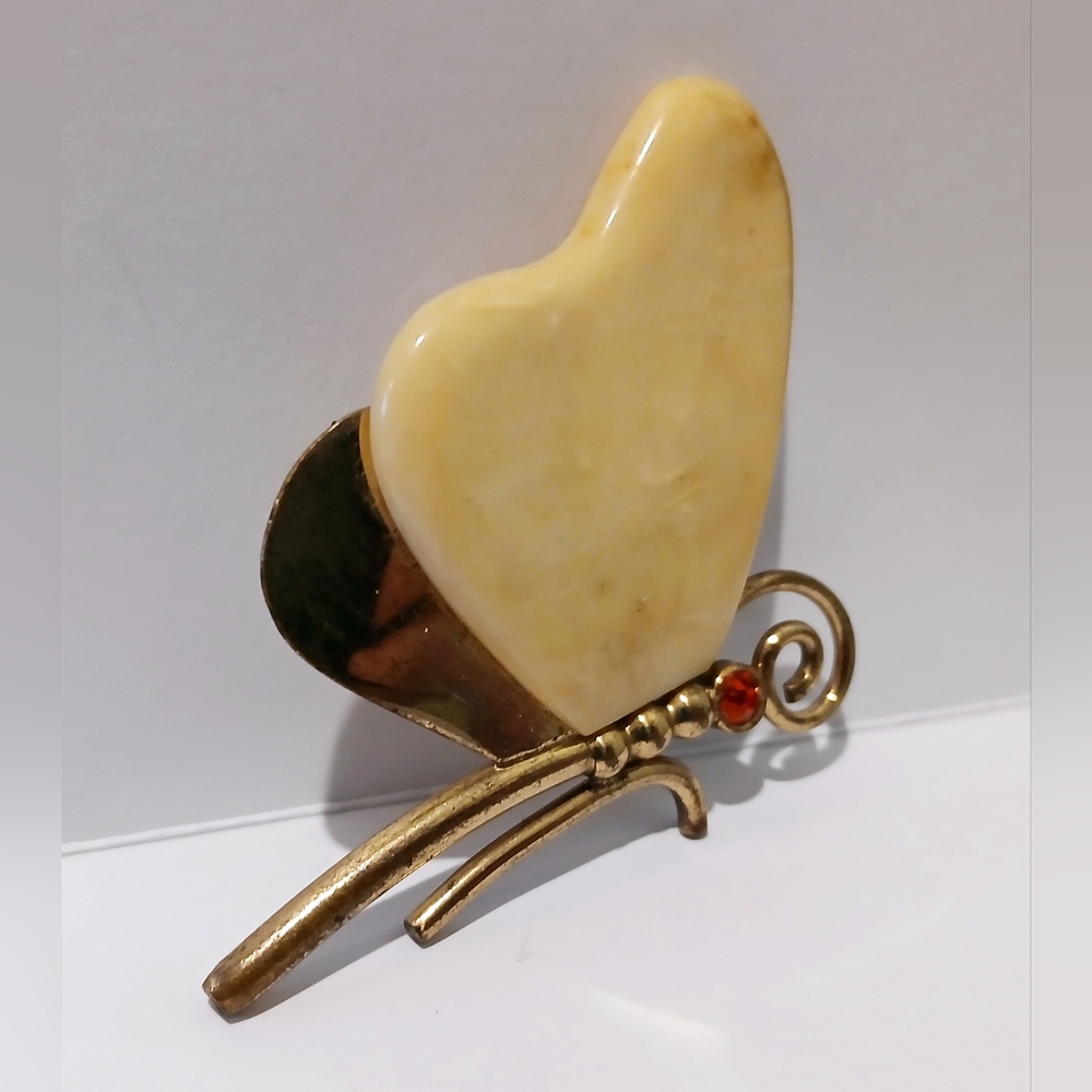 Vintage Gold Tone and Cream Butterfly Brooch